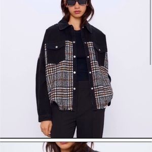 Zara Black Jacket Jean with partial Flannel. Size XS